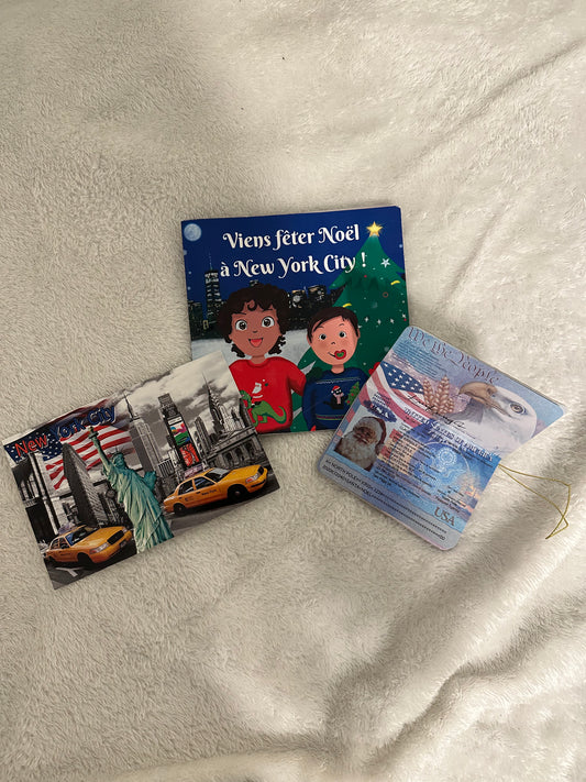 Cadeau : Livre jeunesse - Viens fêter Noël à New York City & Passeport du Père Noël et carte de NYC